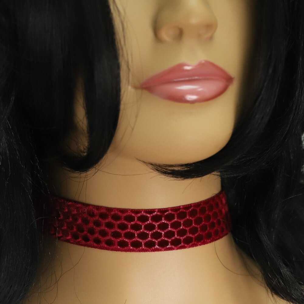 Red Maroon Choker Texture Velvet Adjustable Necklace red Chokers (#62)